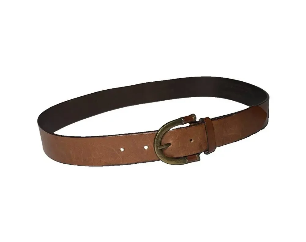 Vintage Eddie Bauer Mens Belt Genuine Leather Brass Buckle Medium Italy 32-36